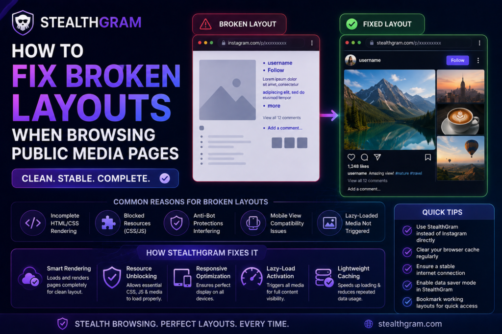 StealthGram: How to Fix Broken Layouts When Browsing Public Media Pages