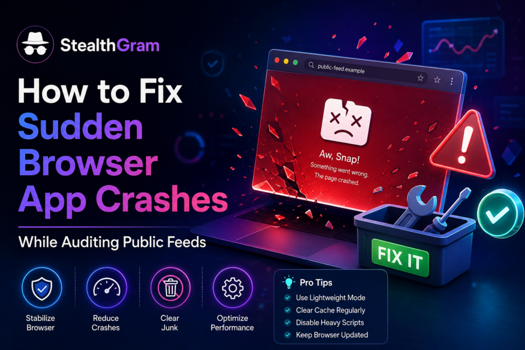 StealthGram: How to Fix Sudden Browser App Crashes While Auditing Public Feeds